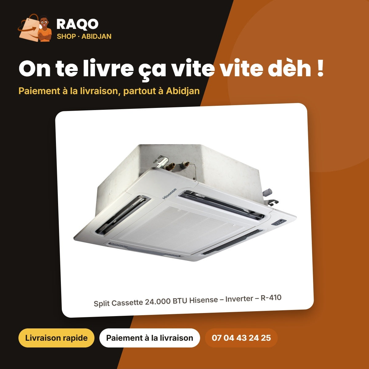 Split Cassette 24.000 BTU Hisense – Inverter – R-410 – Façade Blanche | AUC-24UR4SJJC5