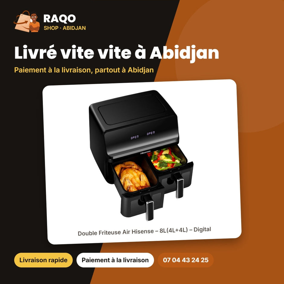 Double Friteuse Air Hisense – 8L(4L+4L) – Digital – Hot Air Circulation | H08AFBK2S1