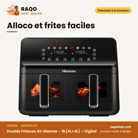 Double Friteuse Air Hisense – 8L(4L+4L) – Digital – Hot Air Circulation | H08AFBK2S1