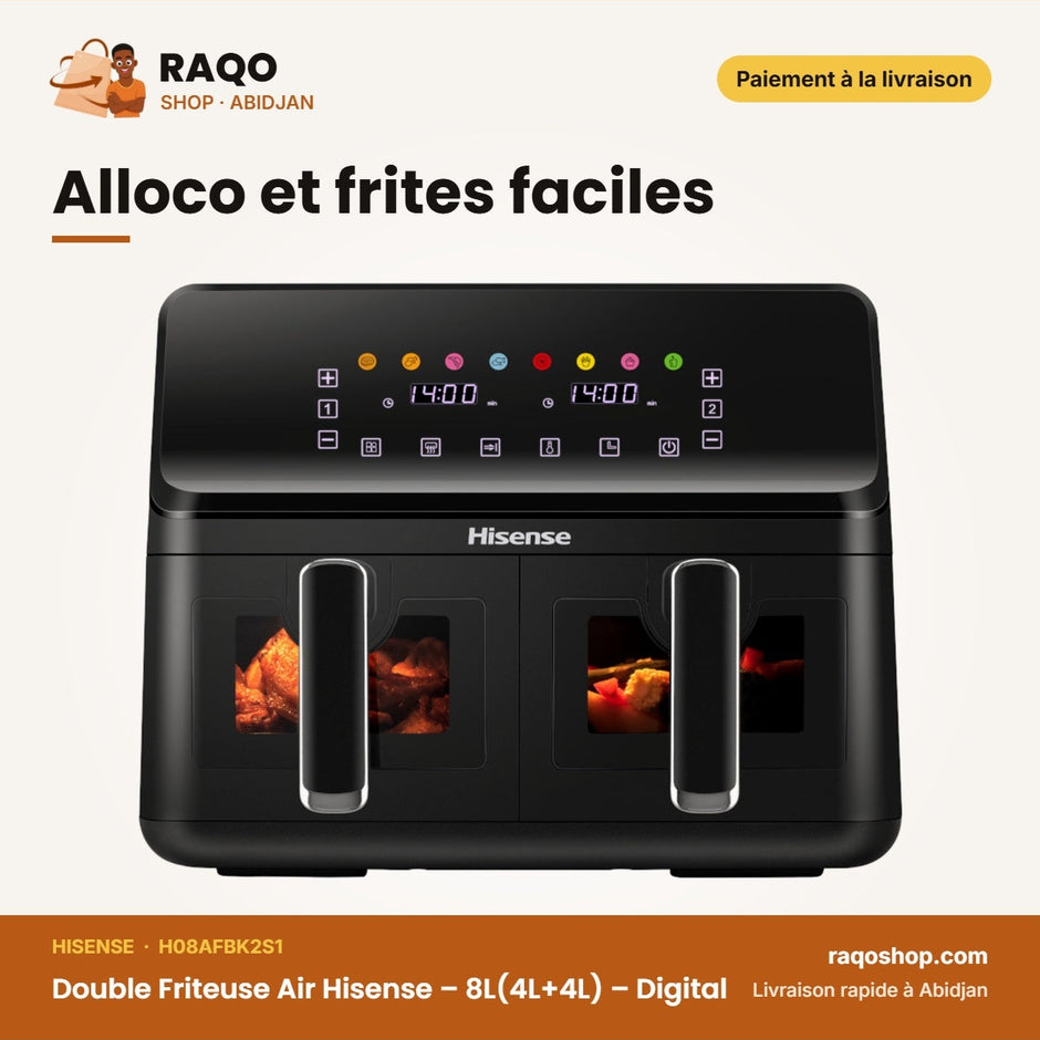 Double Friteuse Air Hisense – 8L(4L+4L) – Digital – Hot Air Circulation | H08AFBK2S1