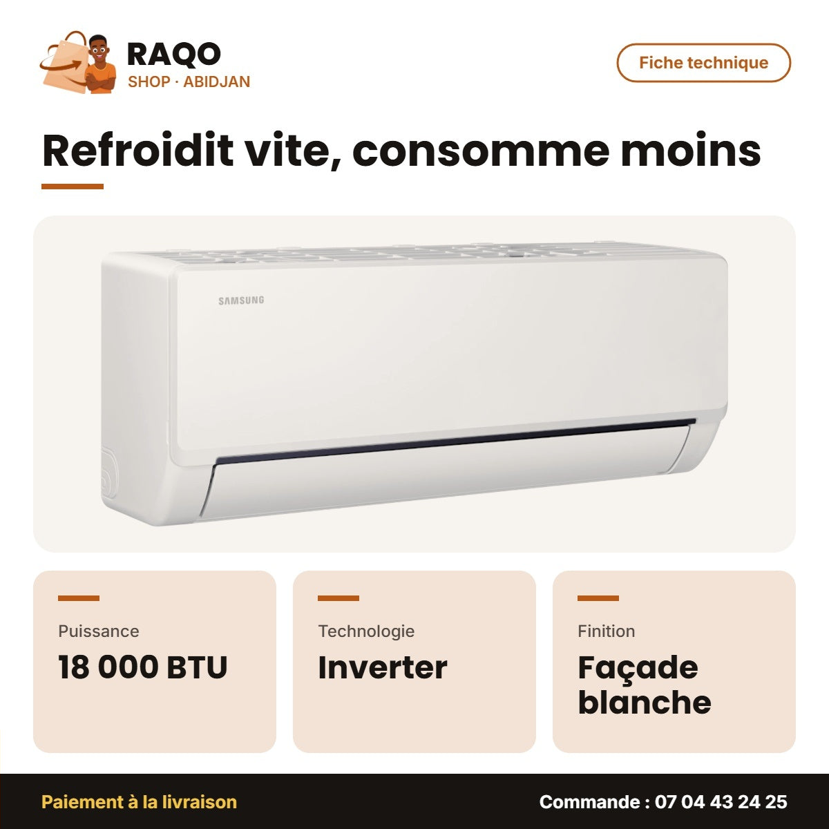 Split 18.000 BTU Samsung – Inverter R32 – Façade Blanche | AR40H18D0AM/AF