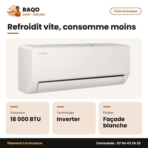 Split 18.000 BTU Samsung – Inverter R32 – Façade Blanche | AR40H18D0AM/AF