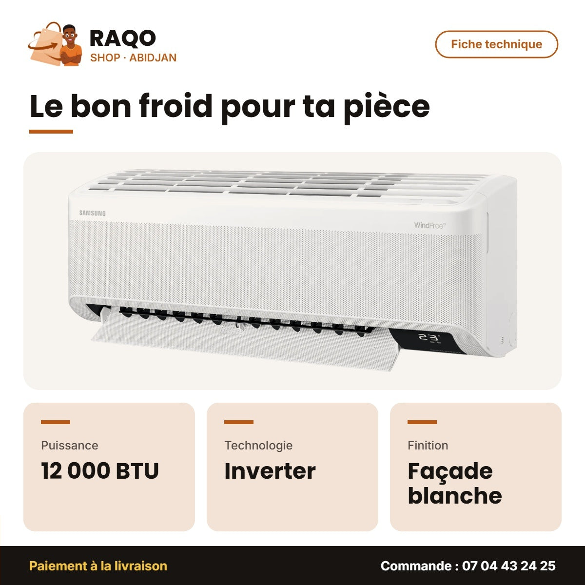 Split 12.000 BTU Inverter Samsung R410A – Windfree – Façade Blanche | AR12BVEAMWK/AF
