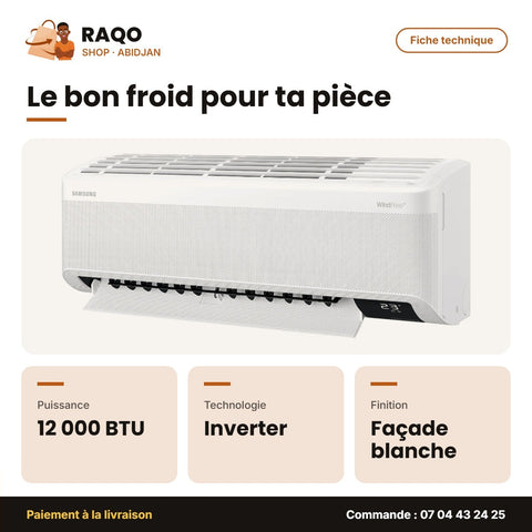Split 12.000 BTU Inverter Samsung R410A – Windfree – Façade Blanche | AR12BVEAMWK/AF