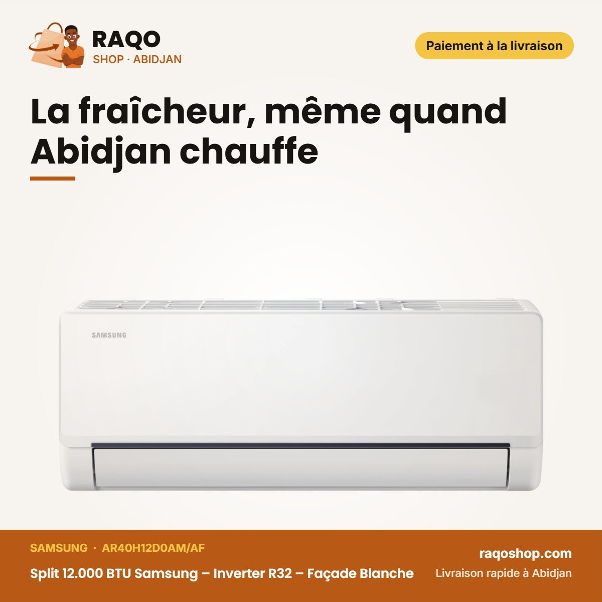 Split 12.000 BTU Samsung – Inverter R32 – Façade Blanche | AR40H12D0AM/AF