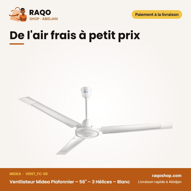 Ventilateur Midea Plafonnier – 56" – 3 Hélices – Blanc | VENT_FC-56