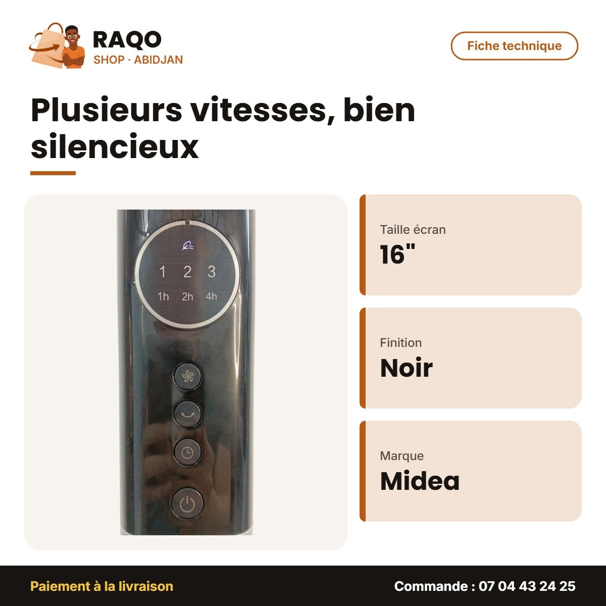 Ventilateur à Pied Midea – 16'' – Form en Pétale de 7 Hélices – Couleur Noir | FS40-23MR