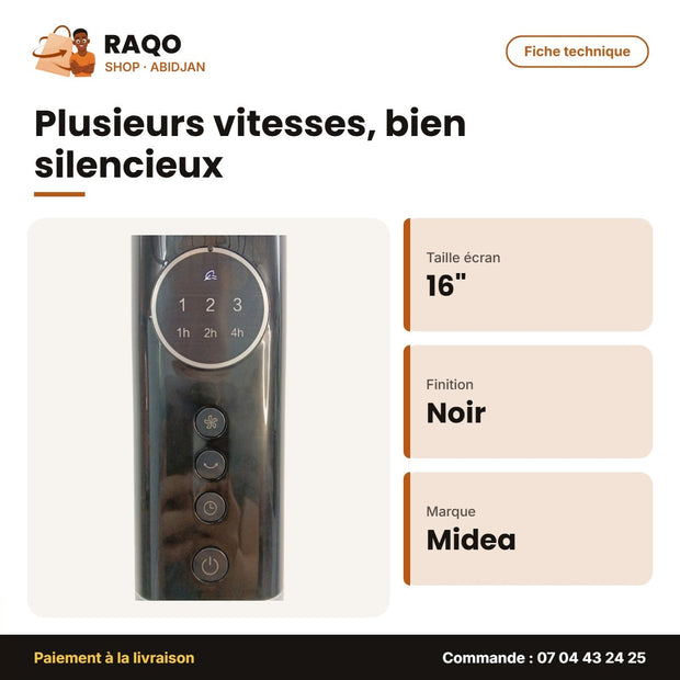 Ventilateur à Pied Midea – 16'' – Form en Pétale de 7 Hélices – Couleur Noir | FS40-23MR