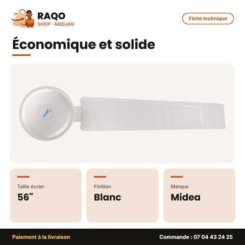 Ventilateur Midea Plafonnier – 56" – 3 Hélices – Blanc | VENT_FC-56