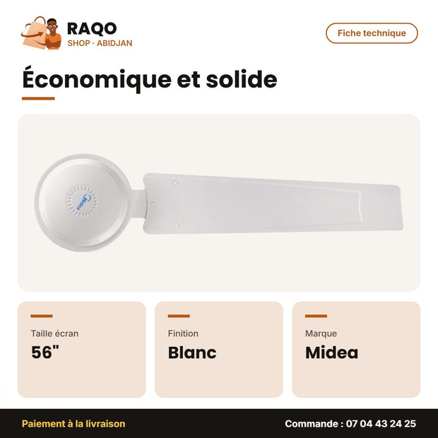 Ventilateur Midea Plafonnier – 56" – 3 Hélices – Blanc | VENT_FC-56