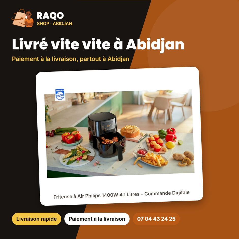 Friteuse à Air Philips 1400W 4.1 Litres – Commande Digitale – 90% Less Fat Noir | HD9252/90