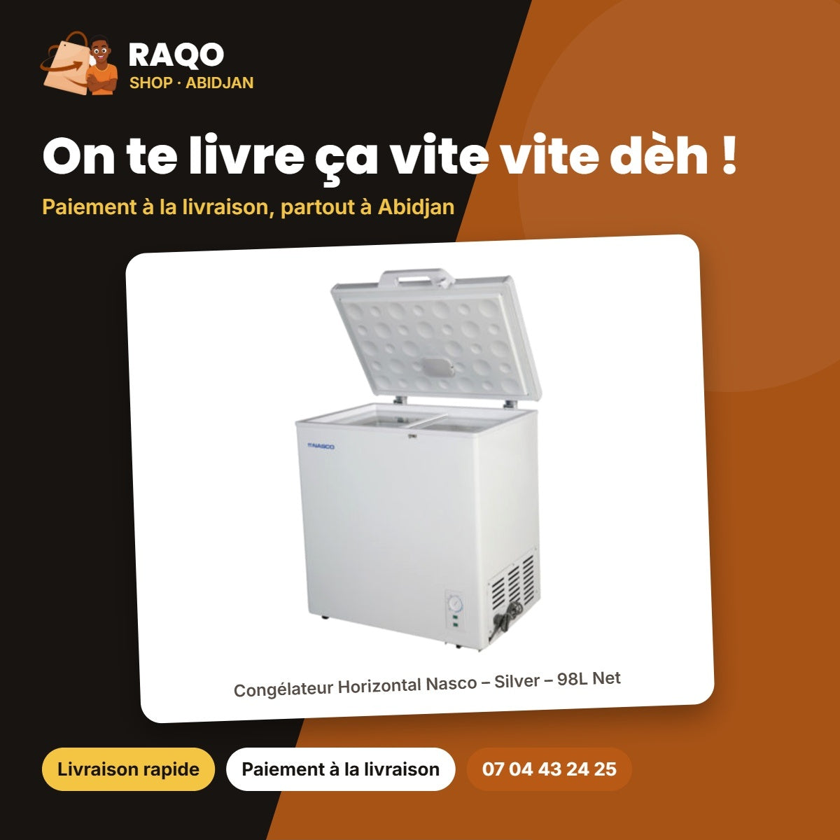 Congélateur Horizontal Nasco – Silver – 98L Net – 1 Panier Interne | HNAS-150
