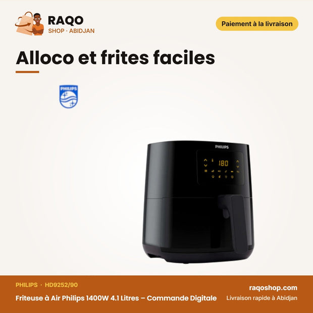 Friteuse à Air Philips 1400W 4.1 Litres – Commande Digitale – 90% Less Fat Noir | HD9252/90