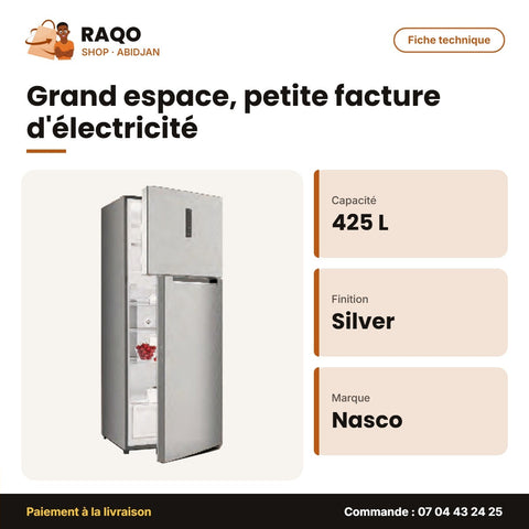Réfrigérateur Nasco – Silver – No Frost – 425L Net (330LT+95LT) | HNASFC2-54