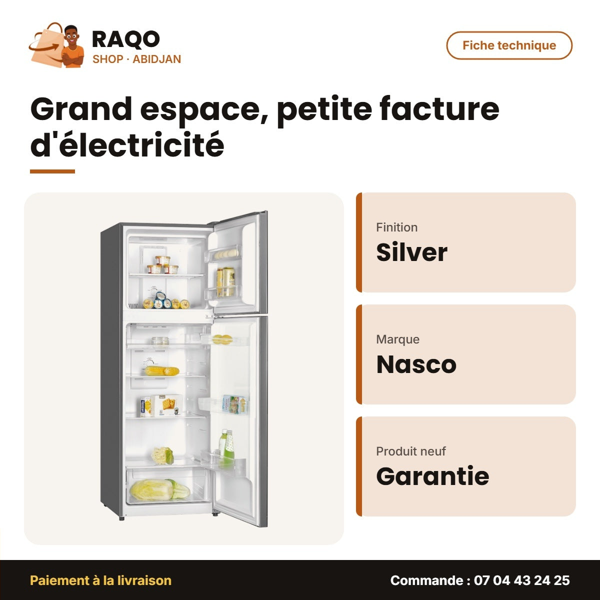 Réfrigérateur Nasco – Silver – No Frost – Cool. Tech. | HNASFC2-45D