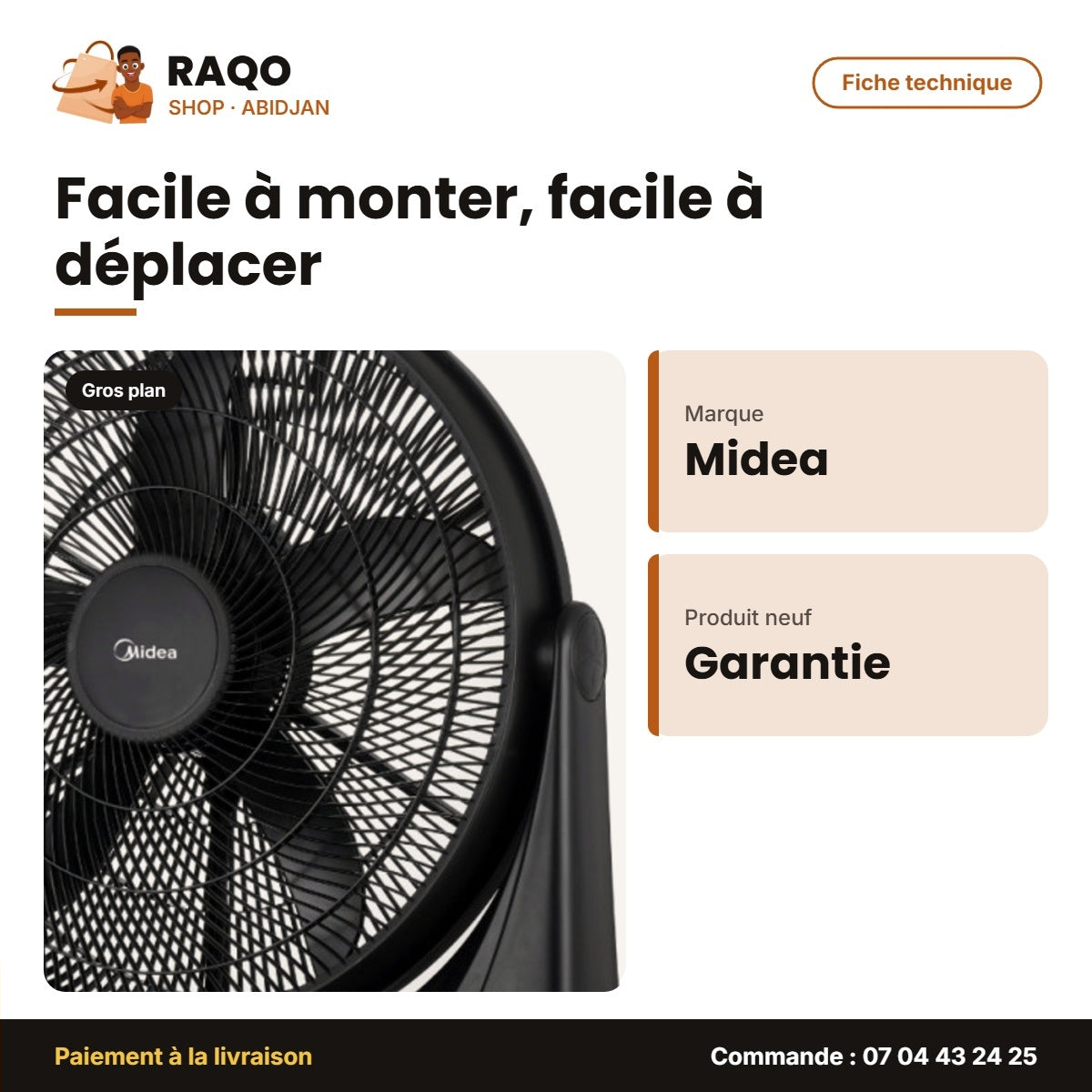 Ventilateur sur Table Midea – 3 Speed Choices – Ajustable – Hanging Function | FB50-17H