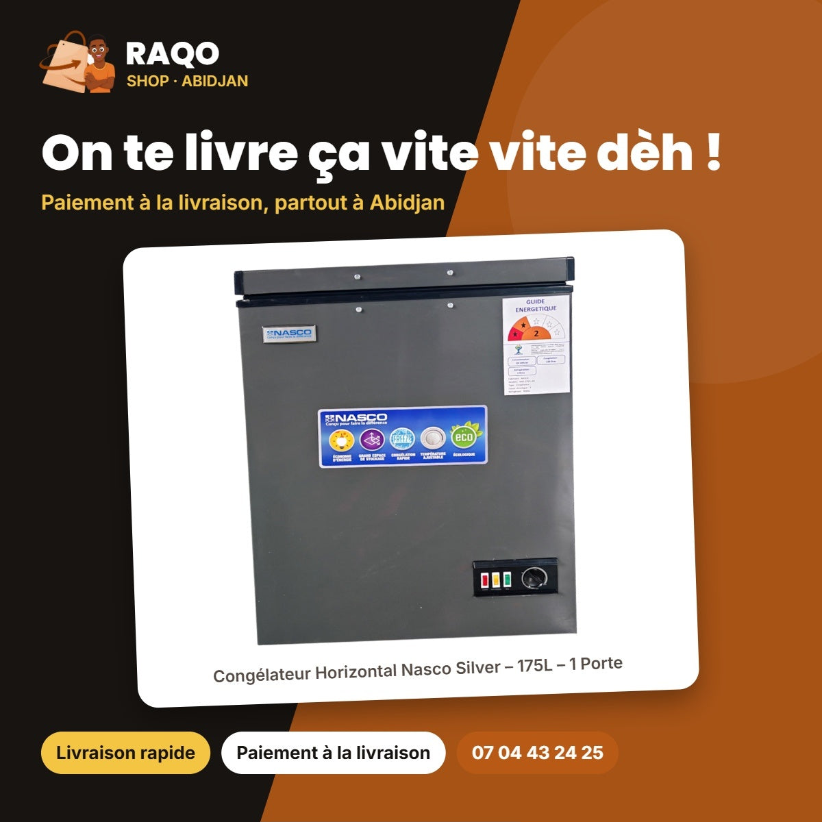 Congélateur Horizontal Nasco Silver – 175L – 1 Porte – 1 Panier à L'interieur | NAS-175FL