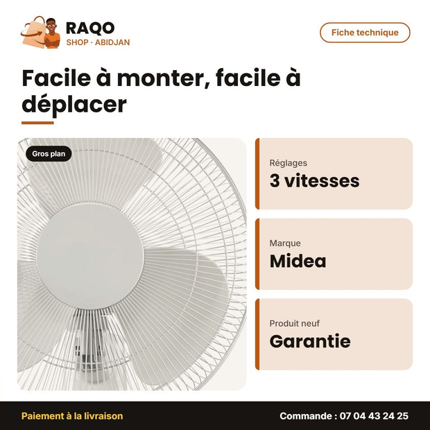 Ventilateur Mural Midea 3 Hélices 3 Vitesses | VENT_FW40-7J