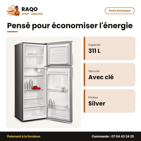 Réfrigérateur Nasco – 311L Net (234LT+77LT) – Silver – Avec Clé | HNASF2-45