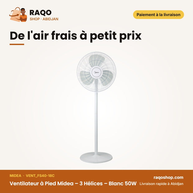 Ventilateur à Pied Midea – 3 Hélices – Blanc 50W | VENT_FS40-18C
