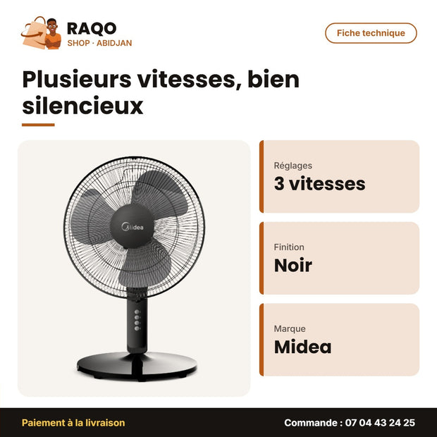 Ventilateur à Pied Midea – 3 Hélices – Couleur Noir-Gris – 3 Vitesses | VENT_FS40-19K