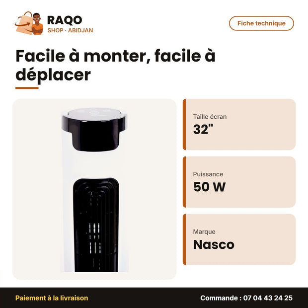 Ventilateur Nasco Colonne 32'' – 50W – Télécommande – Écran Tactile | VENT_LG32-06R