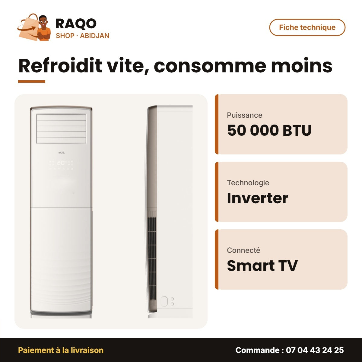 Armoire Split 50.000 BTU TCL – Façade Blanche – Inverter – Smart Air | TAC-50CHFA/FHI