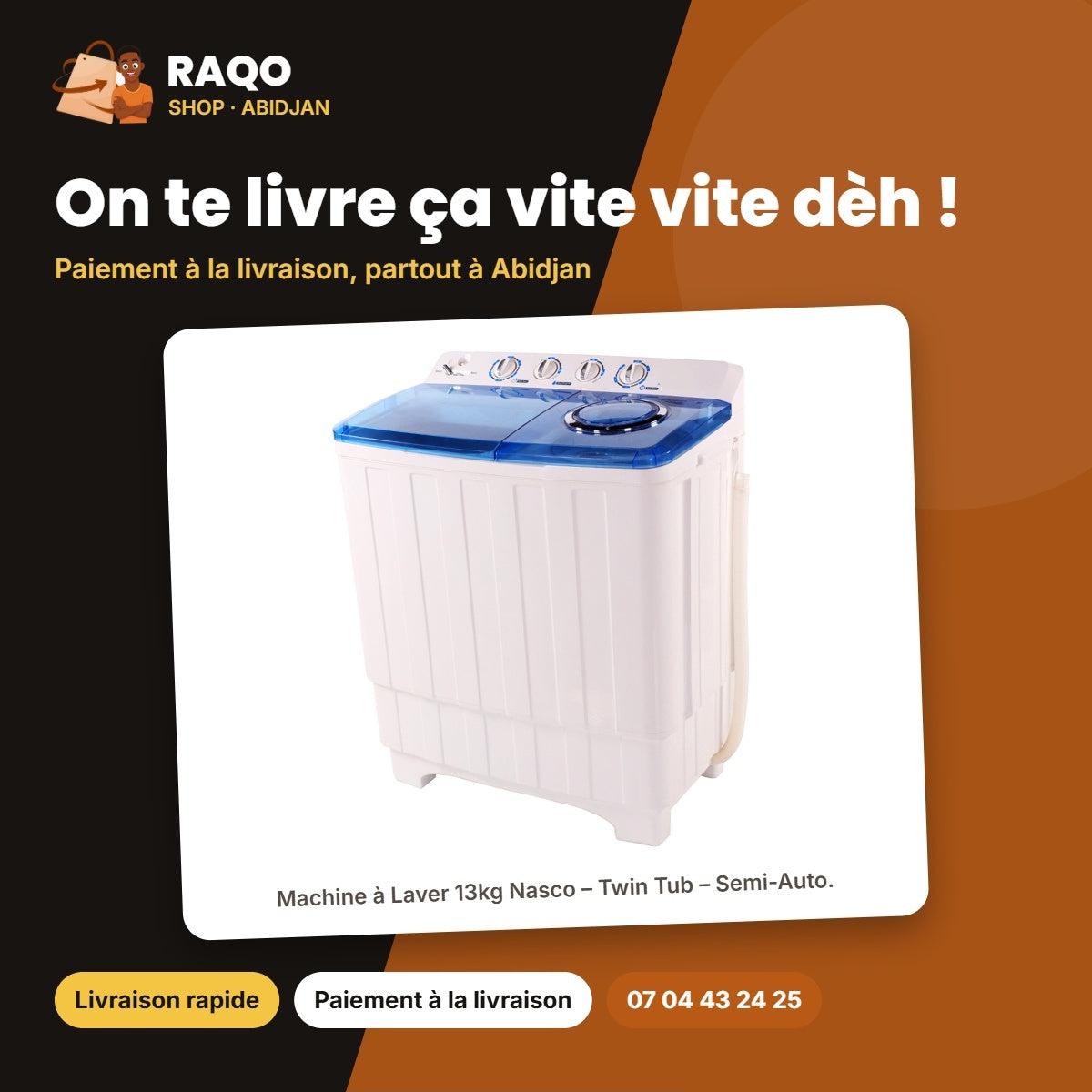 Machine à Laver 13kg Nasco – Twin Tub – Semi-Auto. – Séchage Express | NASTT-B130FL