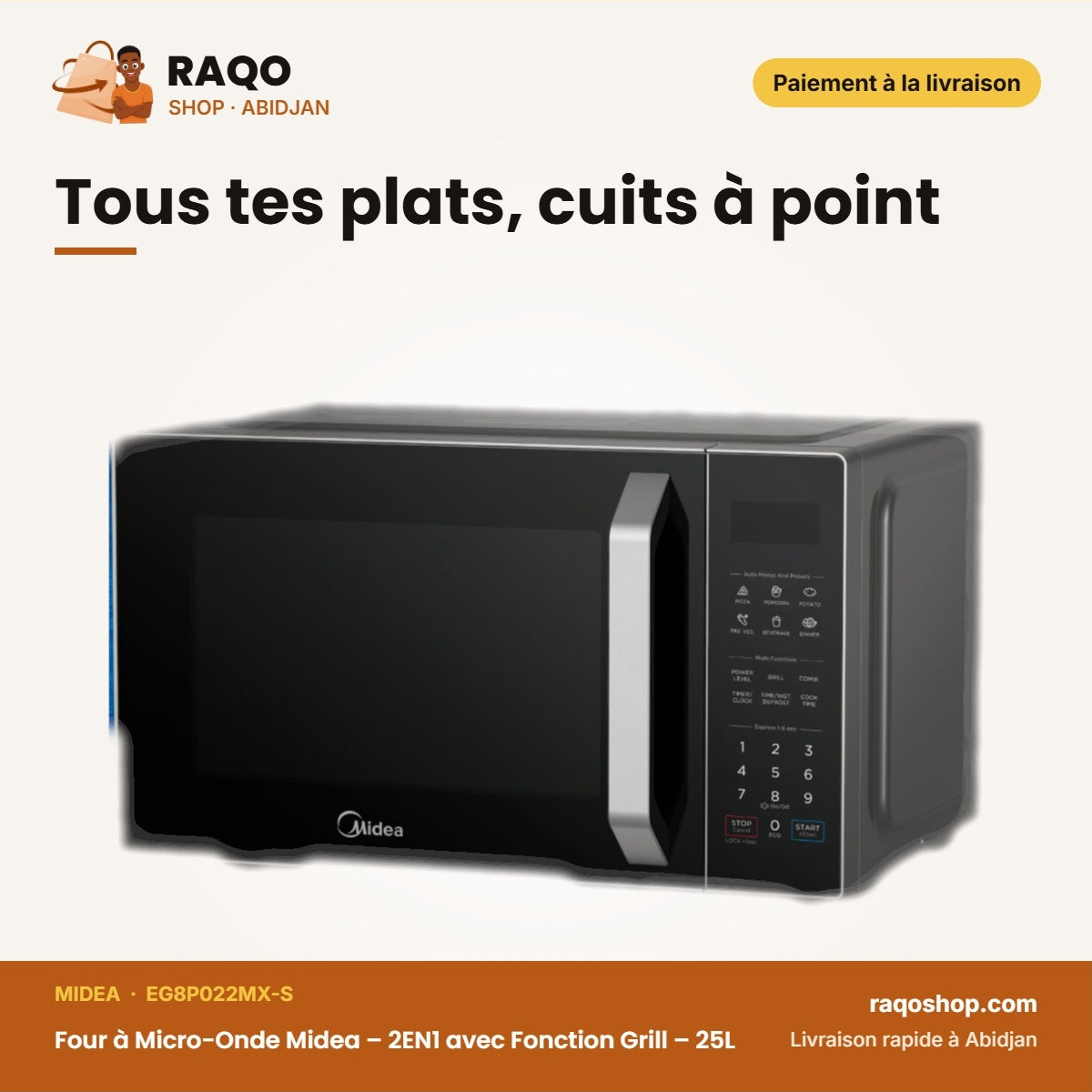 Four à Micro-Onde Midea – 2EN1 avec Fonction Grill – 25L – Digital Contrôle | EG8P022MX-S