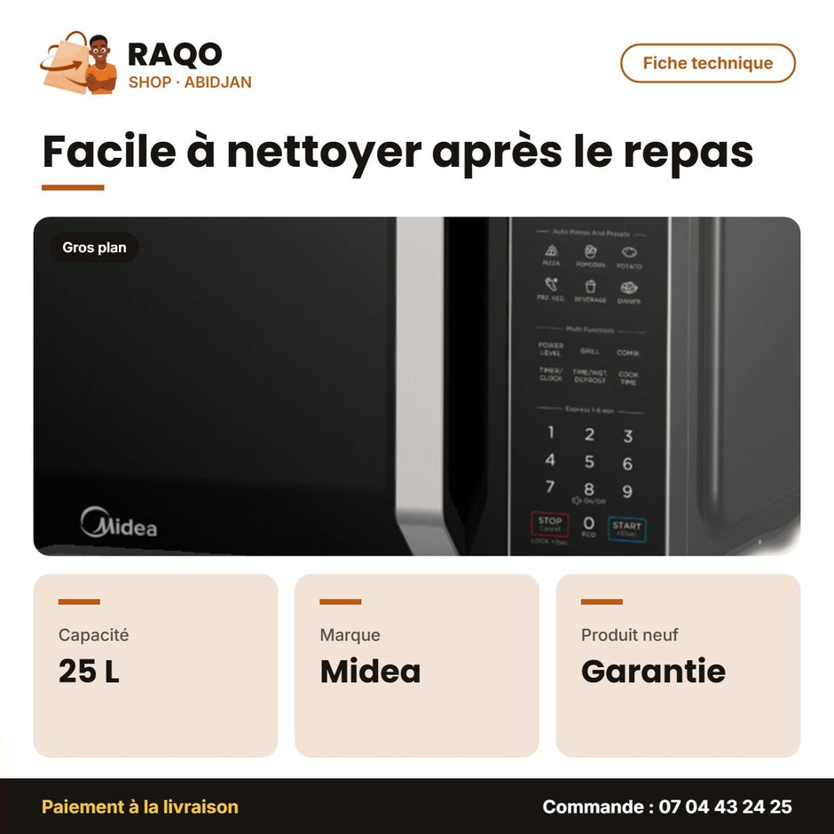 Four à Micro-Onde Midea – 2EN1 avec Fonction Grill – 25L – Digital Contrôle | EG8P022MX-S