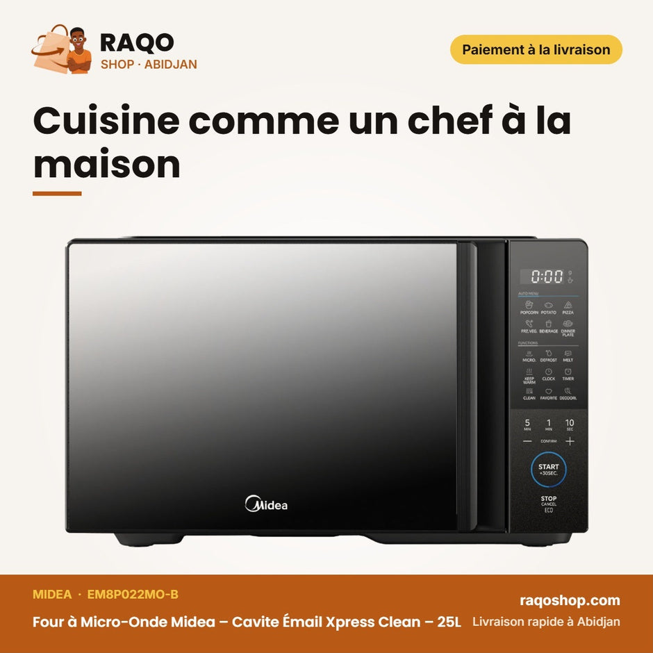 Four à Micro-Onde Midea – Cavite Émail Xpress Clean – 25L – Digital Contrôle | EM8P022MO-B