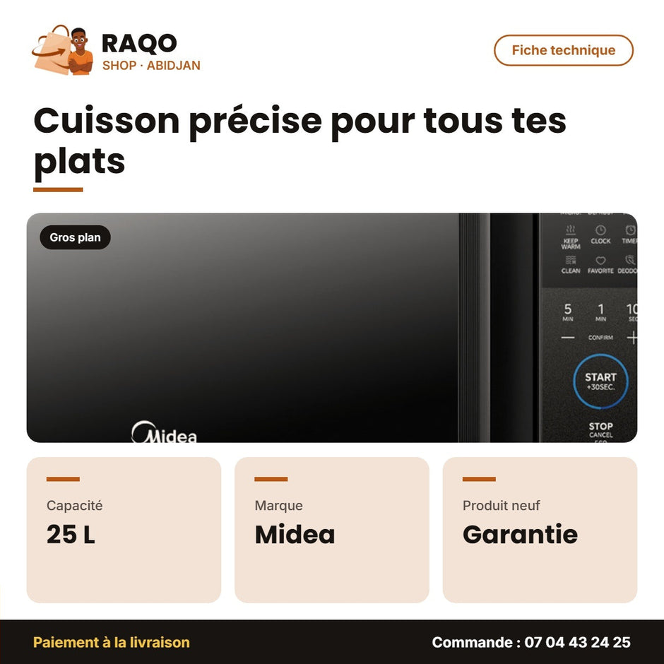 Four à Micro-Onde Midea – Cavite Émail Xpress Clean – 25L – Digital Contrôle | EM8P022MO-B