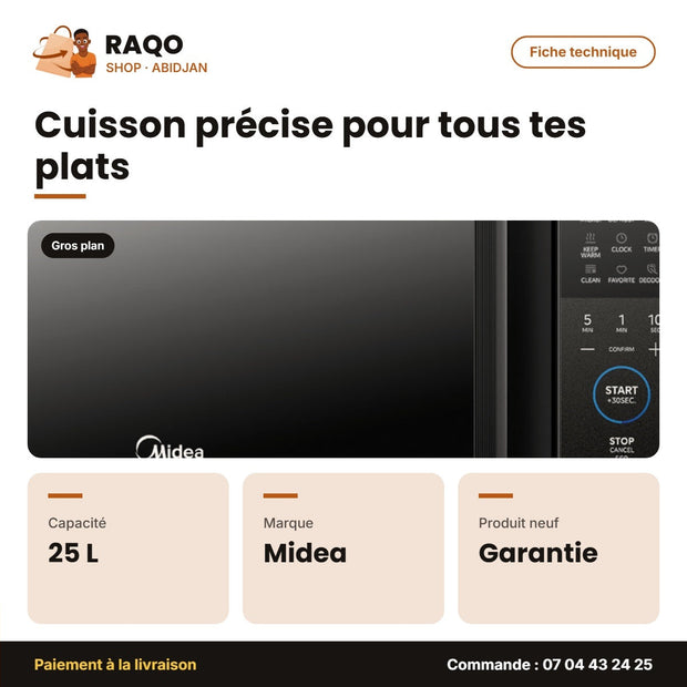 Four à Micro-Onde Midea – Cavite Émail Xpress Clean – 25L – Digital Contrôle | EM8P022MO-B
