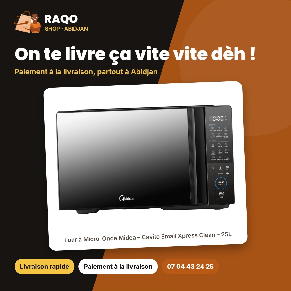 Four à Micro-Onde Midea – Cavite Émail Xpress Clean – 25L – Digital Contrôle | EM8P022MO-B