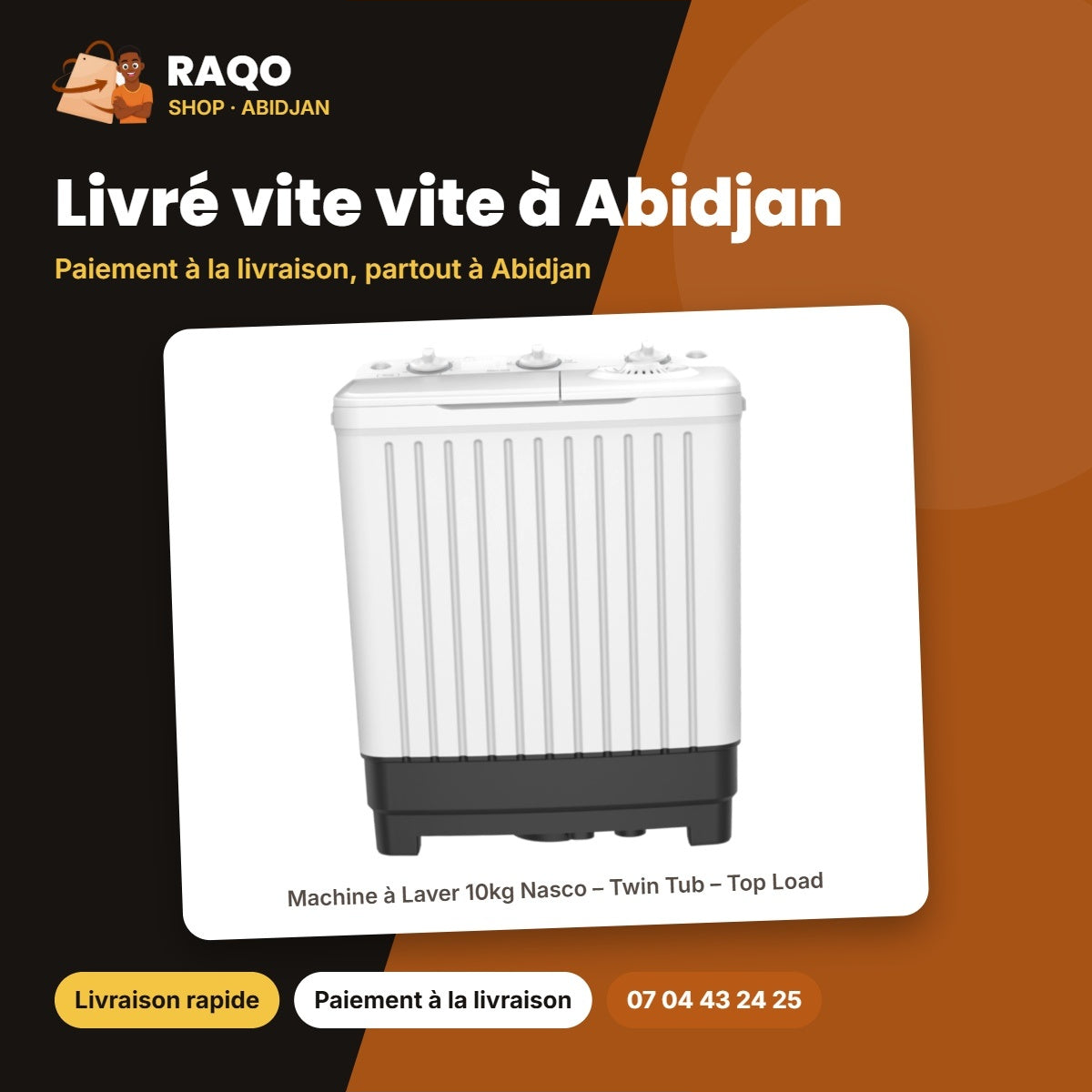 Machine à Laver 10kg Nasco – Twin Tub – Top Load – Lavage 10KG-ESSORAGE 6kg | NASTT-JS100