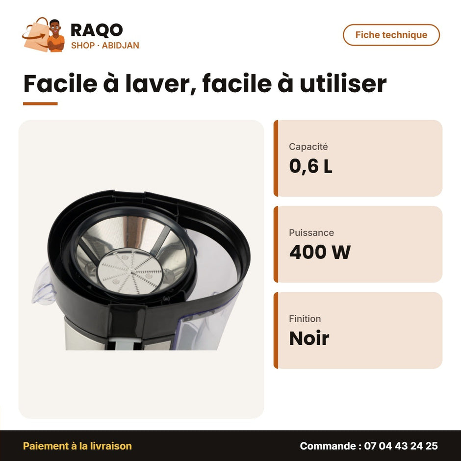 Extracteur de Jus Nasco – 0.6 L – 400W – Noir-Inox | JE3001A-GS