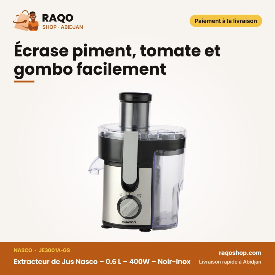 Extracteur de Jus Nasco – 0.6 L – 400W – Noir-Inox | JE3001A-GS