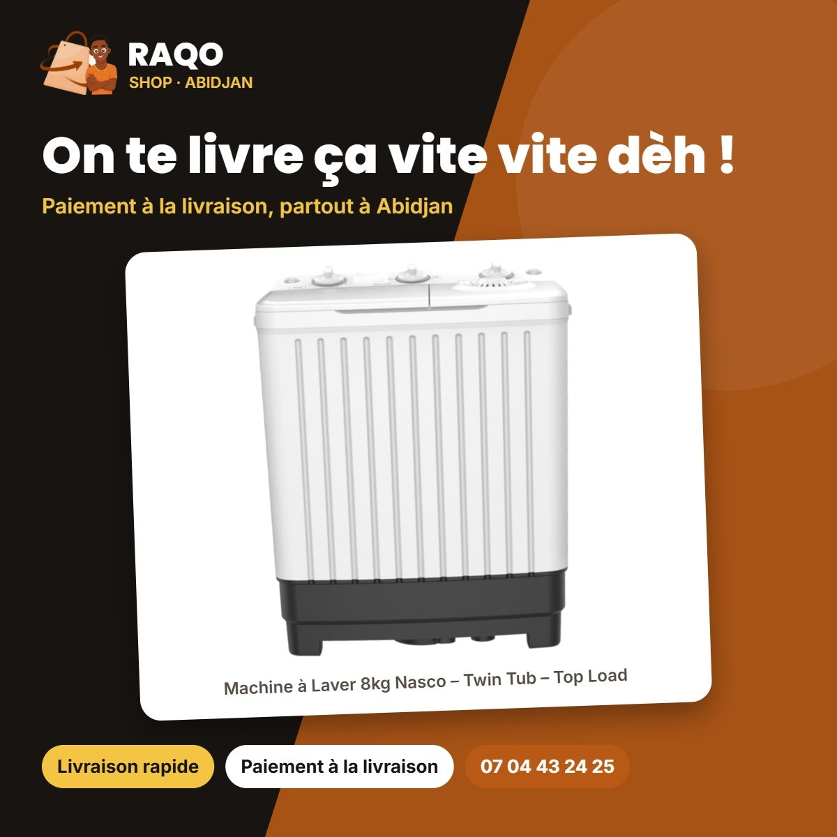 Machine à Laver 8kg Nasco – Twin Tub – Top Load – Lavage 8KG-ESSORAGE 5kg | NASTT-JS80GR