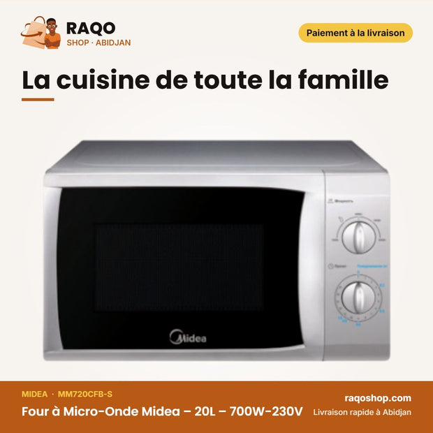 Four à Micro-Onde Midea – 20L – 700W-230V – 5 Power Levels | MM720CFB-S