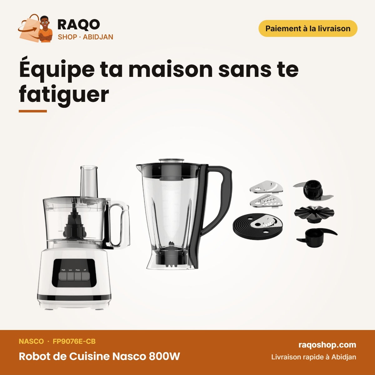 Robot de Cuisine Nasco 800W | FP9076E-CB