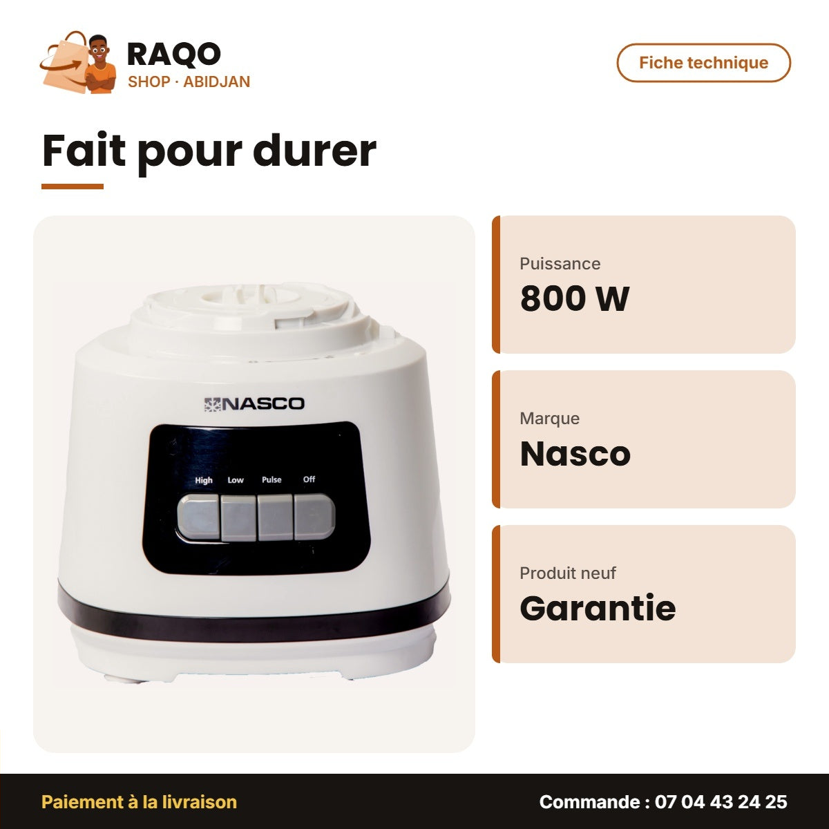 Robot de Cuisine Nasco 800W | FP9076E-CB