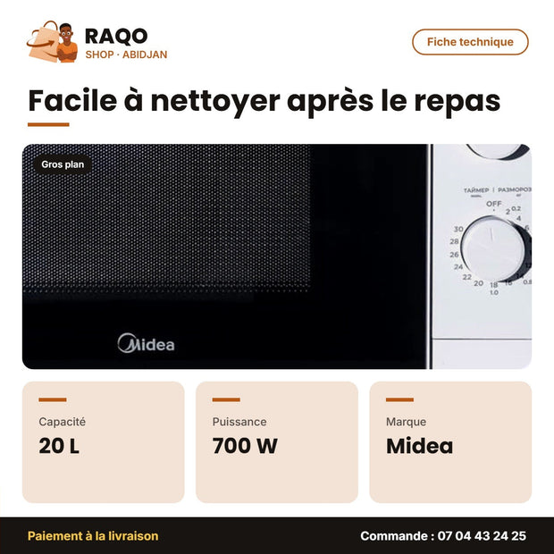 Four à Micro-Onde Midea – 20L – 700W-230V – 5POWER Level | MM7P012MZ-W