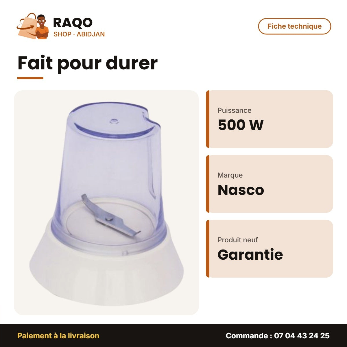 Robot de Cuisine Nasco 500W – Hache-Tranche-Dechiquette - 2PCS | FP9026KE-CB