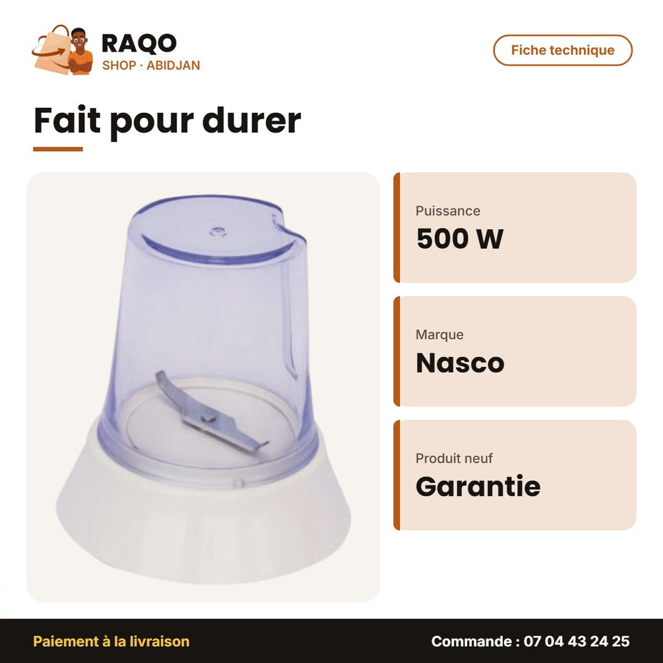 Robot de Cuisine Nasco 500W – Hache-Tranche-Dechiquette - 2PCS | FP9026KE-CB