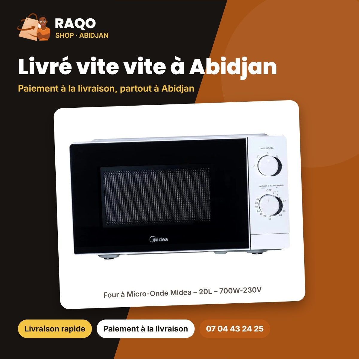 Four à Micro-Onde Midea – 20L – 700W-230V – 5POWER Level | MM7P012MZ-W
