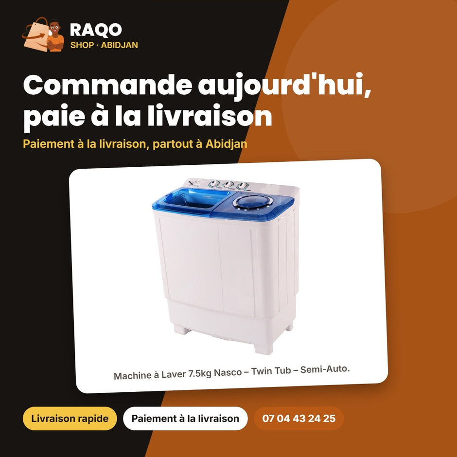 Machine à Laver 7.5kg Nasco – Twin Tub – Semi-Auto. – Séchage Express | NASTT-B75FL