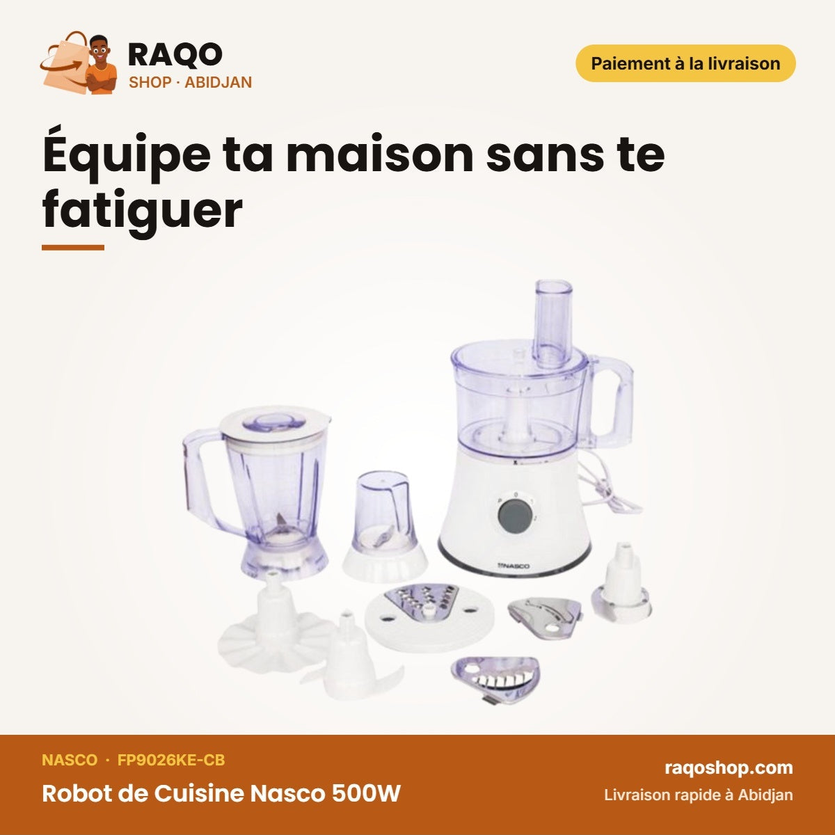 Robot de Cuisine Nasco 500W – Hache-Tranche-Dechiquette - 2PCS | FP9026KE-CB