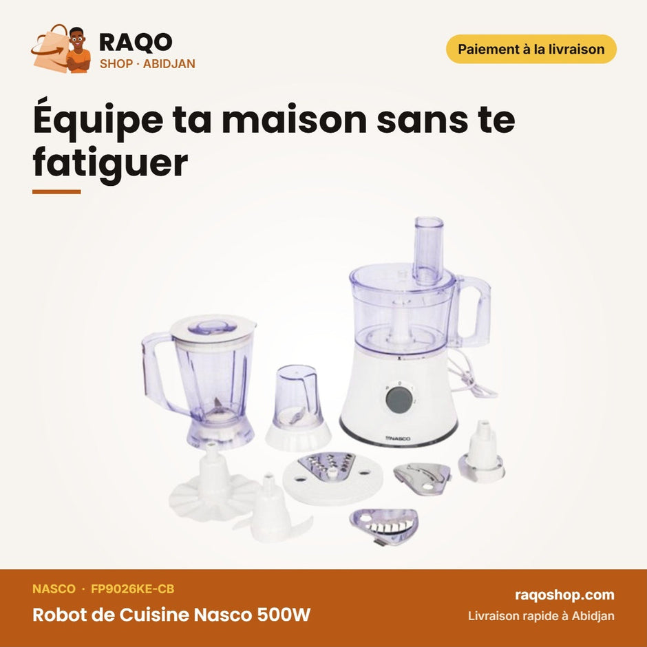 Robot de Cuisine Nasco 500W – Hache-Tranche-Dechiquette - 2PCS | FP9026KE-CB
