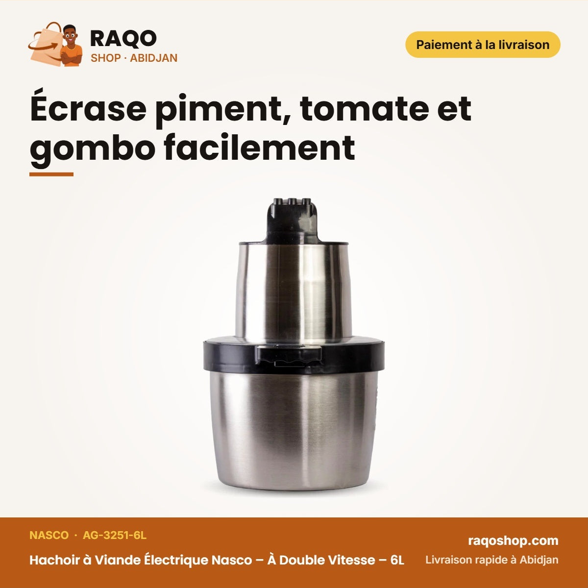 Hachoir à Viande Électrique Nasco – À Double Vitesse – 6L | AG-3251-6L