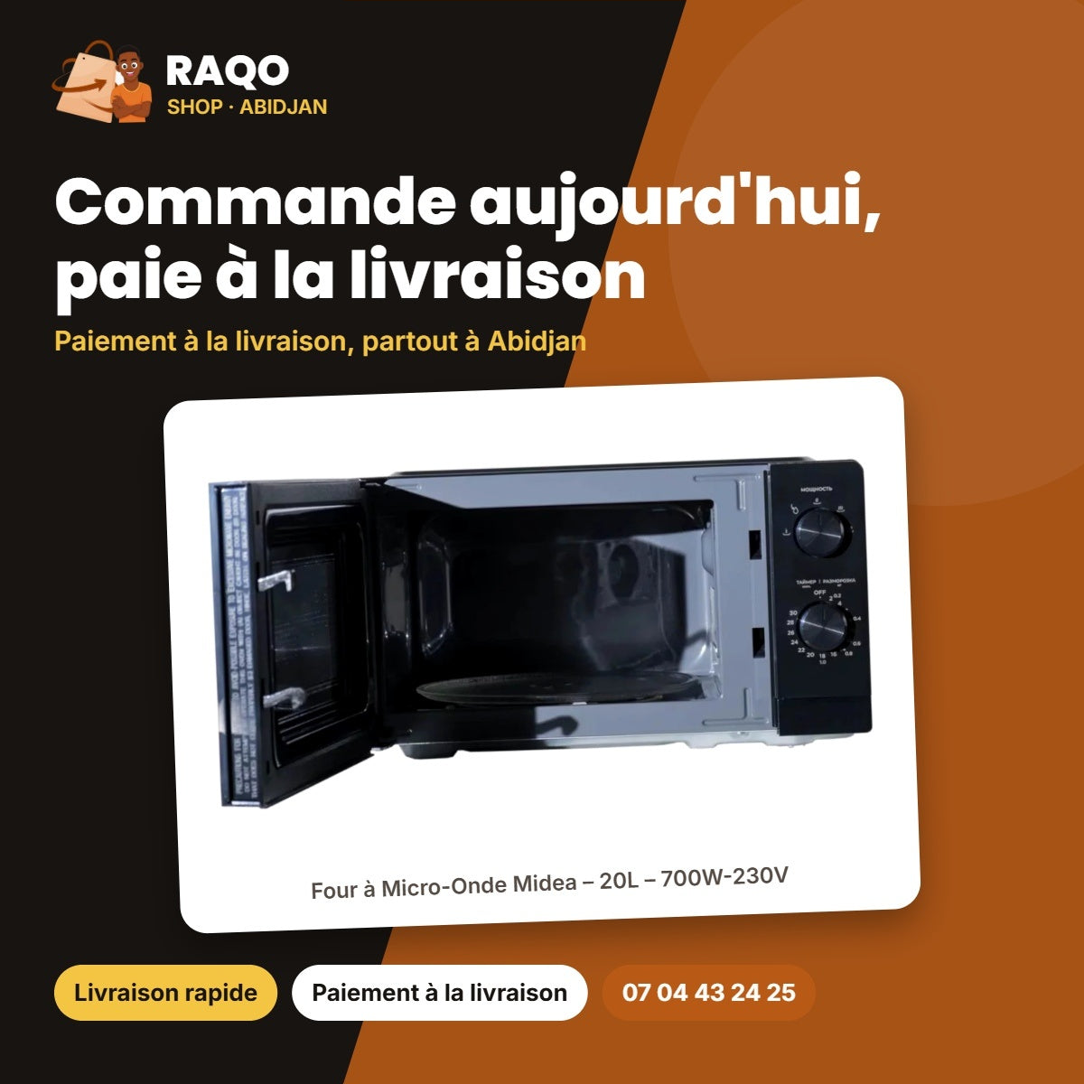 Four à Micro-Onde Midea – 20L – 700W-230V – 5POWER Level | MM7P012MZ-B